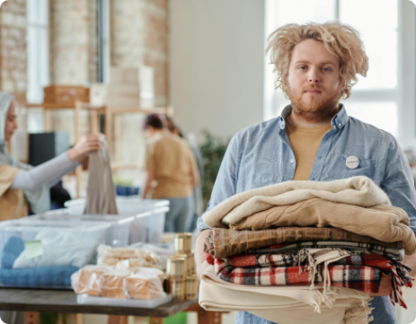 Man with blankets